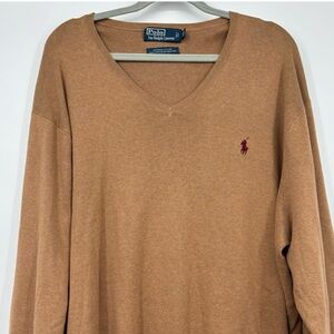 Polo Ralph Lauren V Neck knit pullover sweater caramel brown Pima cotton 2X Big